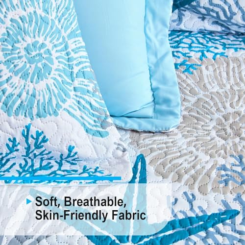 Coastal King Size Quilt Set - Beach Pattern 3-Piece Bedding Set - Coastal1 Variation