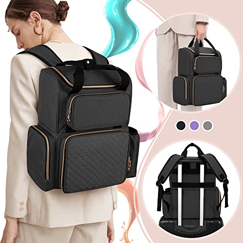LUXJA Nail Polish Organizer (Backpack Version) Holds 70 Bottles and a Nail Lamp, Travel Nail Bag with 2 Removable Cases and Tools Storage Pockets (Patent Pending), Black
