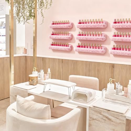 YMVV Furry Pink Wall-Mounted Nail Polish Rack - 15 Inch Plush Organizer