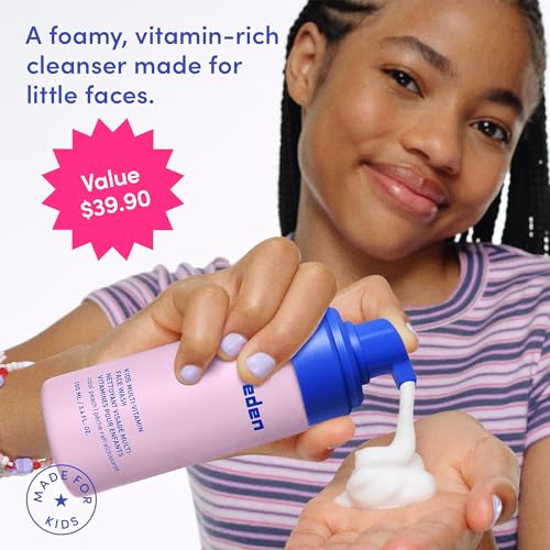 Evereden Kids Face Wash: Cool Peach, 3.4 fl oz. | Cute Terry Spa & Makeup Headband | Gentle Kids Skin Care | Non-toxic and Safe Ingredients for Sensitive Skin | Multi-Vitamin Skin Care