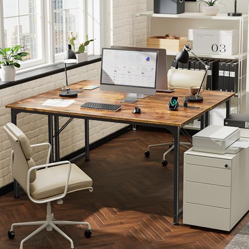 55 Inch Computer Desk with Power Outlets and USB-C - Rustic Brown