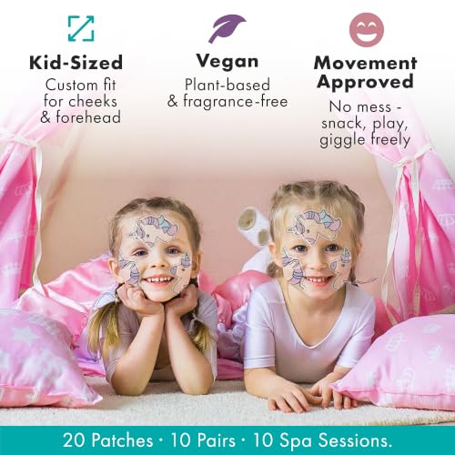 Kids Unicorn Face Masks Skincare Set - Organic Vegan & Kid Safe, 10 Pack