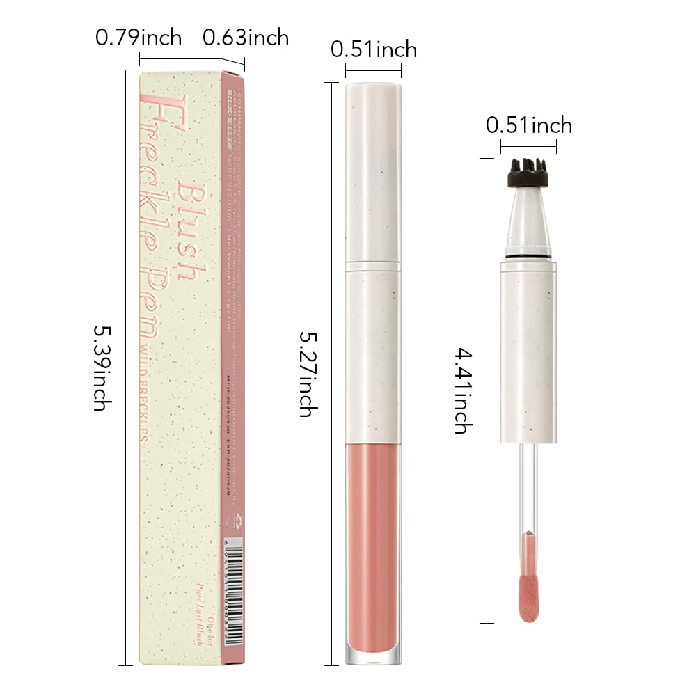 Freckle Blush Pen,2 in 1 Double-ended Waterproof Long Lasting Ultra-Blendable Quick Dry Coffee Freckle Stamp Pencil and Orange Liquid Blush for Natural Face Makeup,Vegan & Cruelty -free