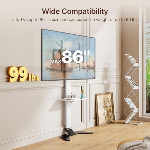 ECOTINY White Floor TV Stand for 37-86 Inch TVs - 51.5" Ultra-Slim, No-Drill & Anti-Tip Safety