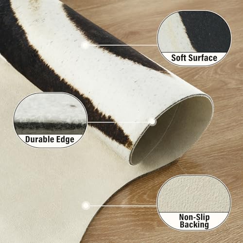 Western Faux Zebra Rug 5.2x6.2 Ft Non-Slip Black & White Animal Skin Decor