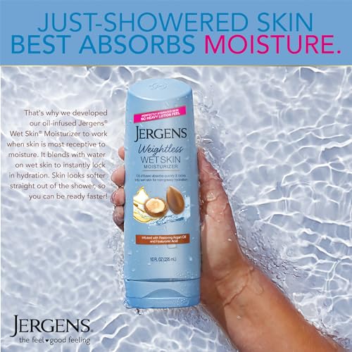 Jergens Restoring Argan Oil Wet Skin Moisturizer 10 oz Pack of 4 - Hydrating Shower Lotion for Dry Skin