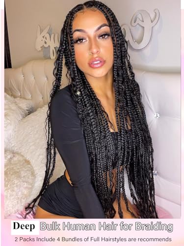 20 Inch Deep Wave Human Braiding Hair Bundles for Boho & Curly Styles - Natural Look