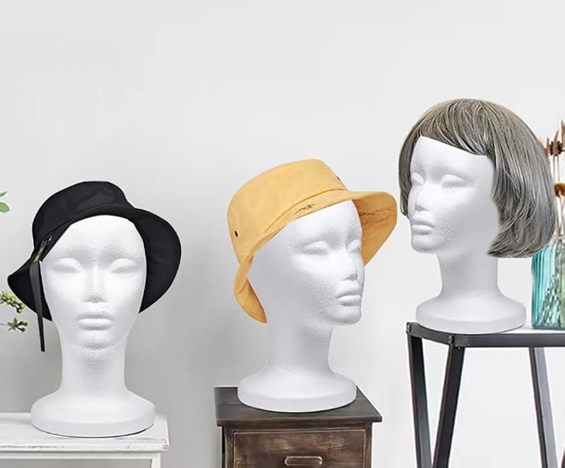 12 Inch Foam Wig Head Mannequin Display Stand for Hair, Hats, Glasses