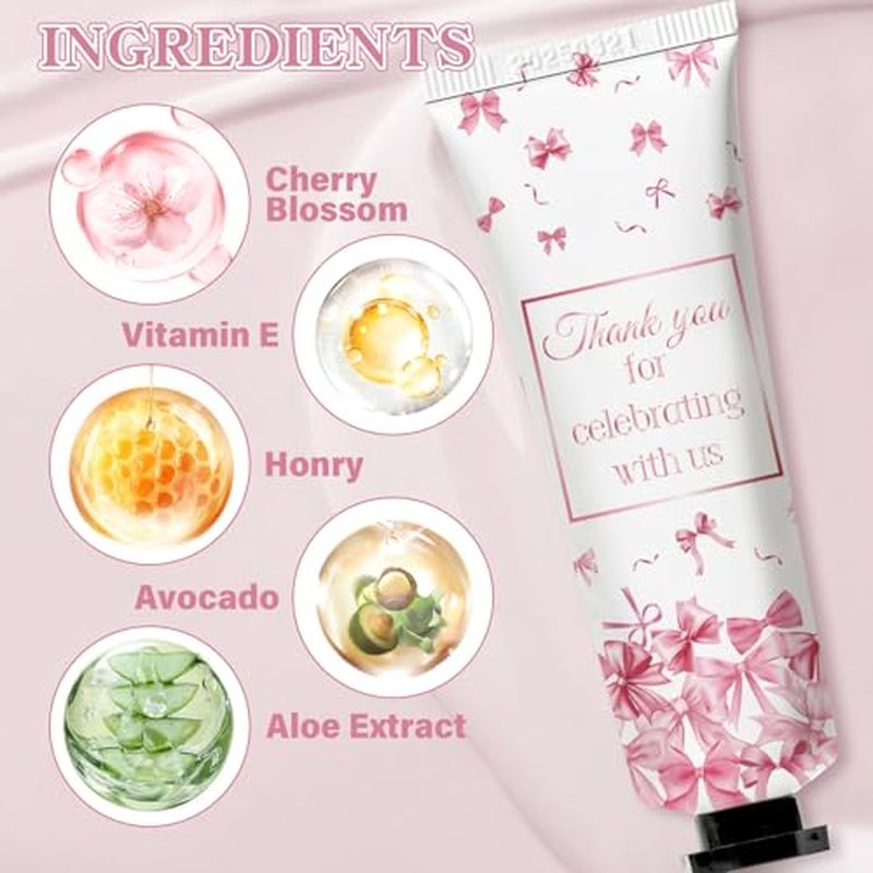 50 Pcs Pink Bow Gifts Hand Cream Bulk for Women,Girls Favors Gifts for Bachelorette Mini Travel Hand Lotion Bulk for Guest Wedding Bridal Engagement Baby Shower Party Stuffers