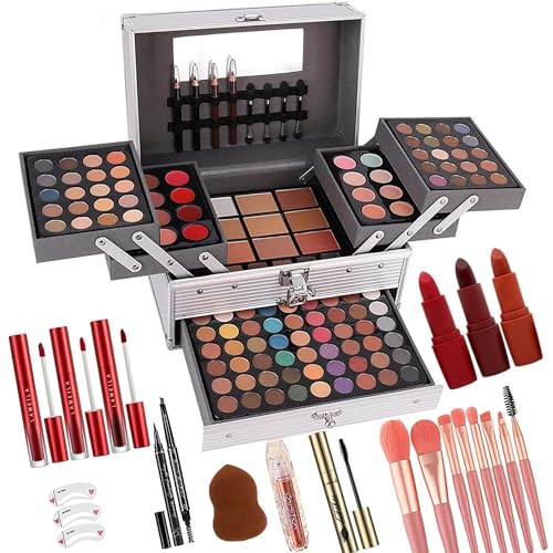 All-in-One Makeup Kit for Women - 132 Colors, Portable Travel Set - Silver (006N2-Silver)