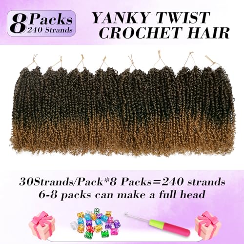 Yanky Twist Crochet Hair 10 Inch - T27, 240 Strands, Handmade, Lightweight