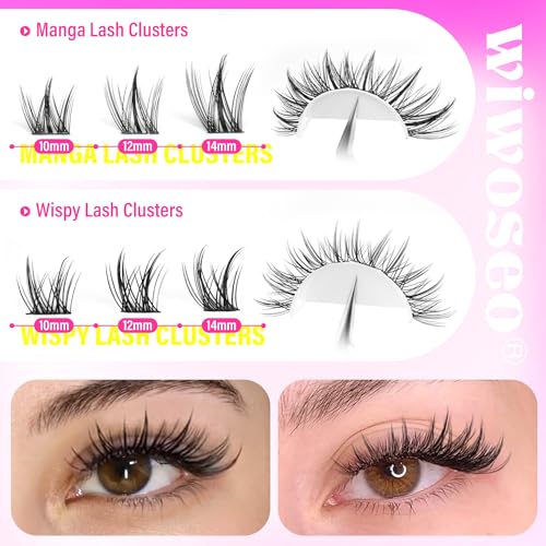 wiwoseo Manga Lash Clusters Fairy Eyelash Clusters Eyelash Extensions Cluster Lashes Natural Lash Clusters Spiky Individual Lashes Extensions Wispy Cluster Lashes 10-14MM Anime Lashes Clusters