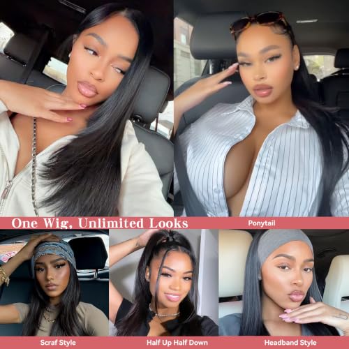 Yaki Straight V Part Wig - 26 Inch, 1B, Glueless Clip-In Half Wig with Layers