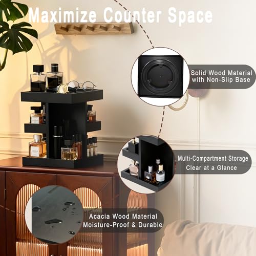 Tier Rotatable Wood Perfume Shelf for Men, Large Capacity Cologne Stand, Bathroom Storage Organizer, Desk/Nightstand Organizer - Men's Gift