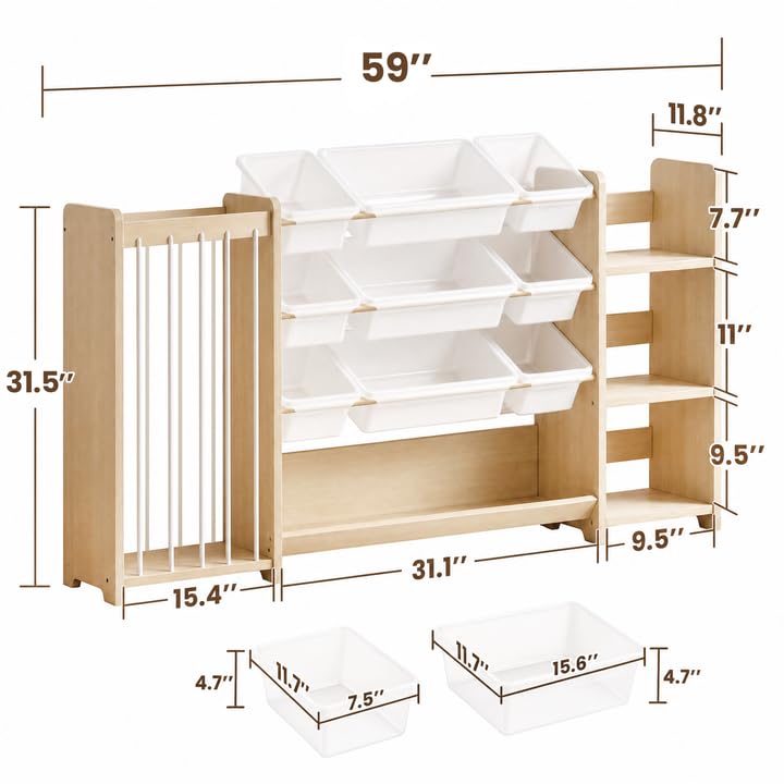 3-in-1 Montessori Toy Organizer with Bookshelf and 9 Clear Bins - Variation 59W