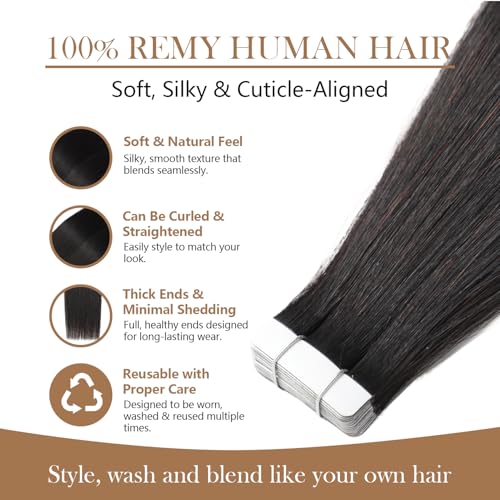 Remy Human Hair Tape-In Extensions 18 Inch #1B Natural Black - 50g 20PCS Variation