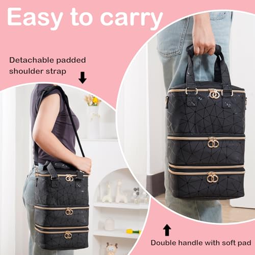 Uross X Large Nail Polish Organizer Bag Holds 60 Bottles & Nail Lamp - Black