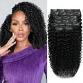 CALNESHIA 1B 14 Inch Curly Clip-In Hair Extensions Human Hair Black Women 110g