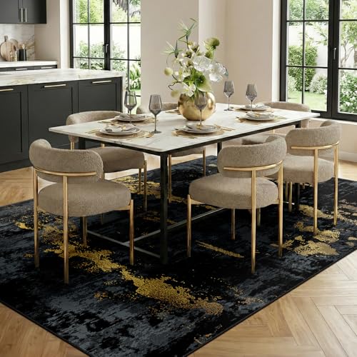 RELEANY 6' x 9' Abstract Area Rug — Black/Gold, Machine-Washable, Non-Slip Backing