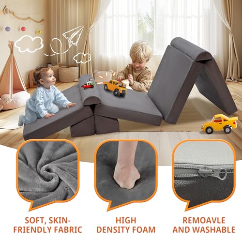 Grey 8-Piece Modular Kids Play Couch Convertible Foam Sofa Washable Cover