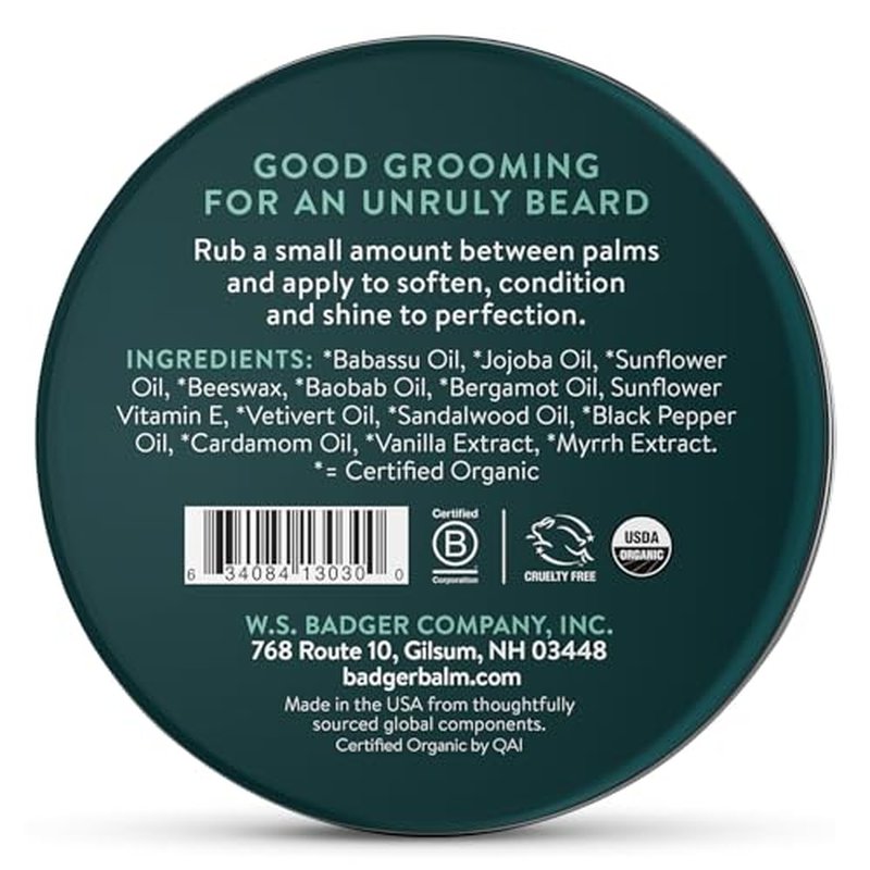 Badger - Organic Leave-In Beard Conditioner, Facial Hair Styling Balm, Non-Greasy Moisturizer and Treatment for Beards and Mustaches - 2 oz, 2 Pack