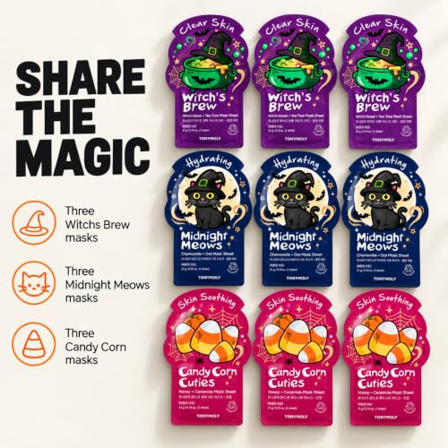 TONYMOLY I'm Face Sheet Masks Halloween 9 Pack - Hydrating & Soothing K-Beauty Set