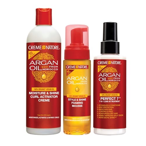 Creme of Nature Curly Hair Styling Kit with Argan Oil of Morocco, Keke Palmer's Favorites, Curl Activator, Styling Mousse, Leave-In Care Treatment (Bundle Pack of 3)