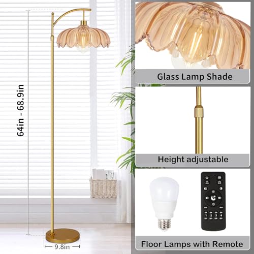 QIYIZM Floor Lamp - 65-69in Height, Dimmable Brass Tall Lamp with Remote (Variant: Floor Lamp--2), Mid Century Modern