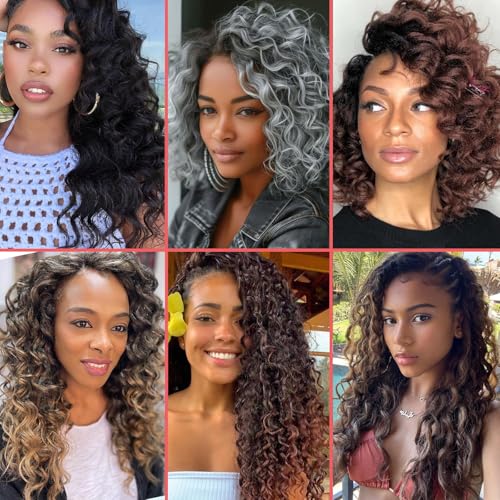 Pre Looped Ocean Wave Crochet Hair 14 Inch Black Short Curly Boho Style - 8 Packs