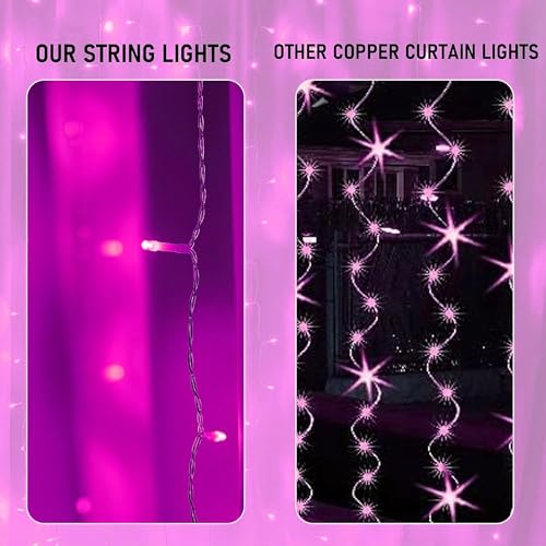 LED Curtain String Lights with 8 Modes Waterproof Indoor Outdoor Pink 9.8ft