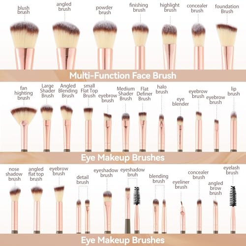 MULTIONS 56-Piece Makeup Brush Set with Sponge & Travel Bag - Professional Face & Eye Tools