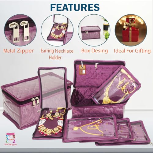 Purple Satin Makeup & Jewelry Organizer Bag for Women - Travel Cosmetic Pouch