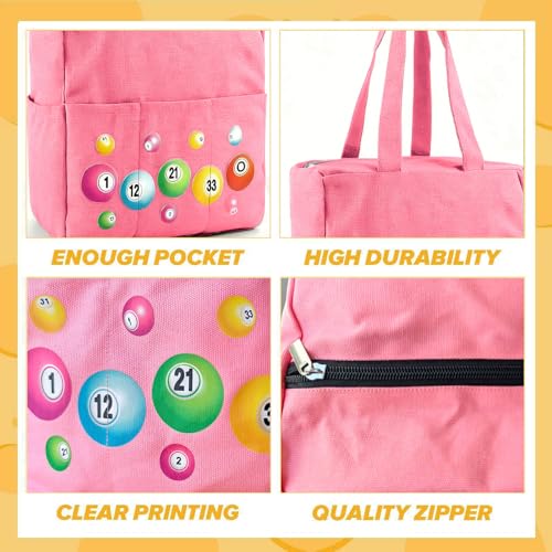 Bingo Bags with Pockets on Clearance, Bingo Bag with Zipper and Polyester Bingo Daubers Makeup Bag, Bingo Bags and Accessories Tote Gifts Game Suitable for Women and Girls (Pink)