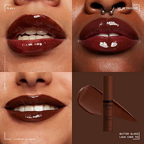 NYX PROFESSIONAL MAKEUP Butter Gloss Brown Sugar, Non-Sticky Lip Gloss - Lava Cake (Rich Brown) (Pack of 2)