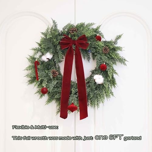Senjie 9FT 2-Pack Christmas Cedar Garland Real Touch Greenery for Mantle Decor