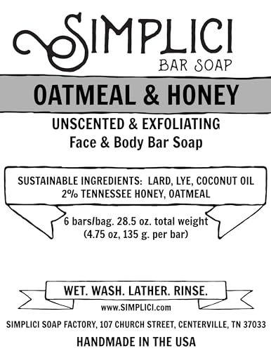 Oatmeal Honey Natural Bar Soap Set - Long-Lasting Fragrance-Free 6 Bars