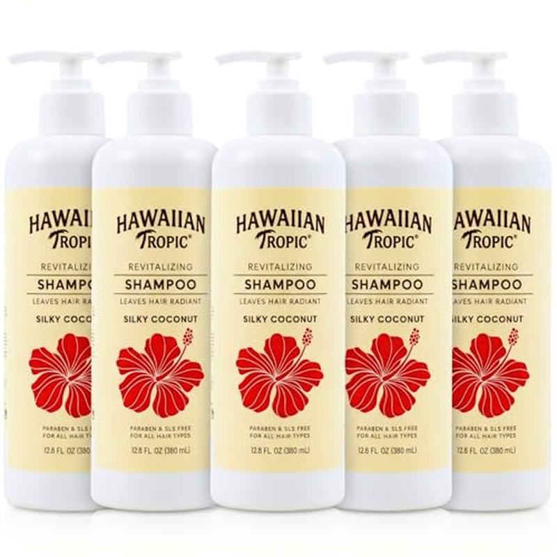 Hawaiian Tropic Silky Coconut Shampoo (5 Pack) Bulk Hotel Amenities - 380ml Bottles (64 fl oz Total) - SLS Free Toiletries for Airbnb Hosts, Guest Bathrooms & Vacation Rentals