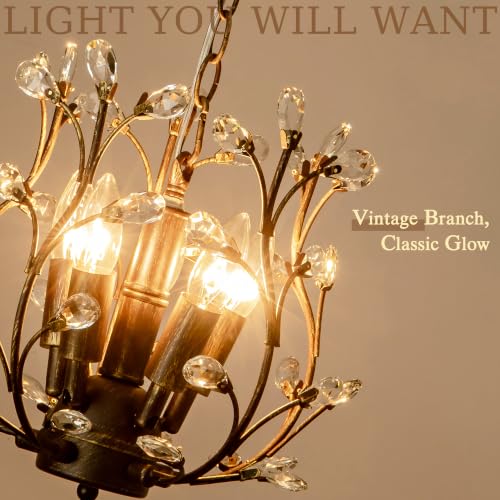 Vintage 5 Light Crystal Chandelier D11.1 - Aged Bronze Tree Branch Design, Adjustable Length, WillWant