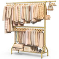 Heavy Duty Gold Clothing Rack with Double Rod & Shelves, 622 lbs Capacity, 82.68 Inch Tall Garment Organizer