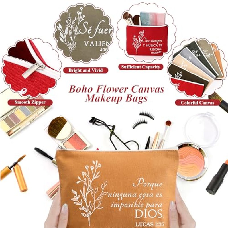 Fumete 20 Pcs Spanish Christian Gifts Bulk for Women Regalos Cristianos En Espa?ol Llavero Cristiano Para Mujer En Espa?ol Spanish Bible Verse Makeup Bags Keychain(Christmas Color)
