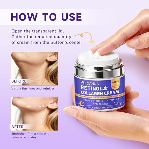 Neck Cream Firming and Tightening with Retinol and Peptide Anti Wrinkle Cream for Women Overnight Treatment Infused with Collagen Hyaluronic Acid and Lavender Extract for Calming Night Care