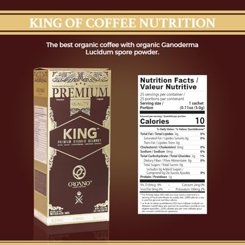 Organic King of Coffee Instant Coffee with Ganoderma Lucidum - Classic Roast, 25 Sachets