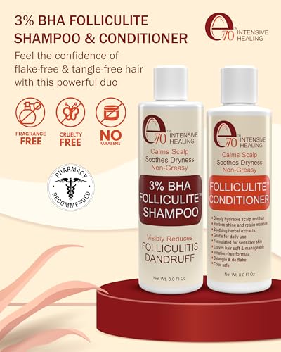 Folliculitis Treatment Shampoo & Conditioner Set with 3% BHA, Salicylic Acid, Aloe Vera & Tea Tree Oil - Anti-Itch Hair Care for Men & Women, 8 fl oz