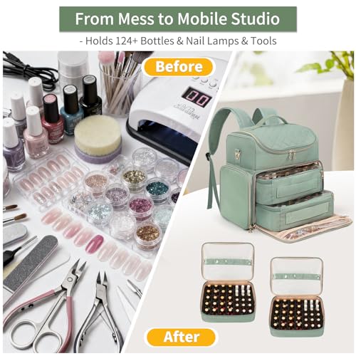 CUBETASTIC Extra Large Nail Polish Organizer Backpack, Holds 100+ Bottles & Full Size Lamp, Travel Nail Organizers and Storage Bag with 2 Removable Pouches, Portable Nail Supplies Case
