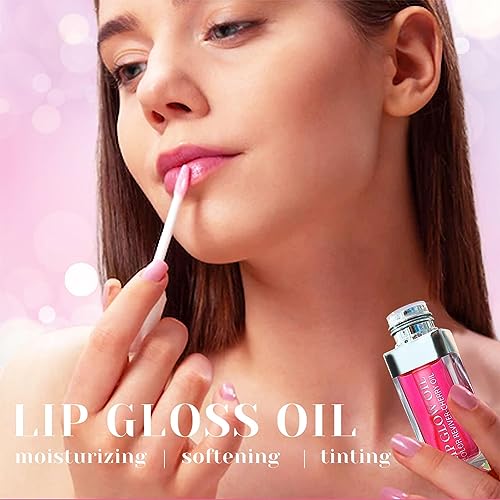 GECOMO Hydrating Lip Glow Oil, Moisturizing Lip Glow Oil, Nourishing Glossy Transparent Lip Oil, Plumping Lip Oil, Lip Balm, Non-sticky Tinted Toot Lip Balm for Lip Care (RASPBERRY) 0.2 OZ