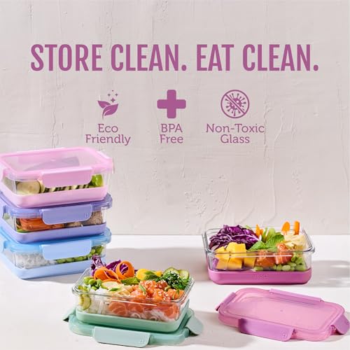 Ello Duraglass 10-Piece Meal Prep Containers Set - 3.4 Cup Glass Food Storage with Airtight Lids