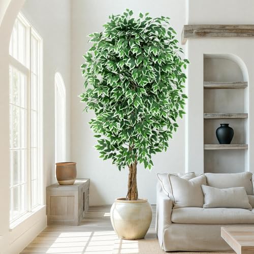 7ft Large Artificial Ficus Tree with Curved Trunk - Indoor Faux Plant, Green, Variation of THIS listing