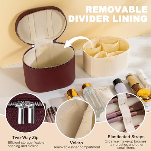 Makeup Bag Vanity Case with Removable Dividers Travel Toiletry Organizer - Wine