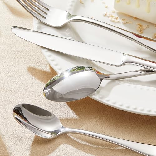 60-Piece Stainless Steel Flatware Set for 12 with Modern Mirror Finish