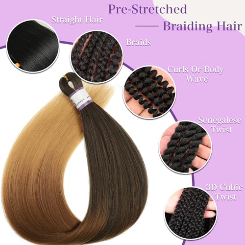 Pre-Stretched Braiding Hair 26 Inch - Natural Soft Yaki Texture - 8 Packs - Variation 1B-30-27#